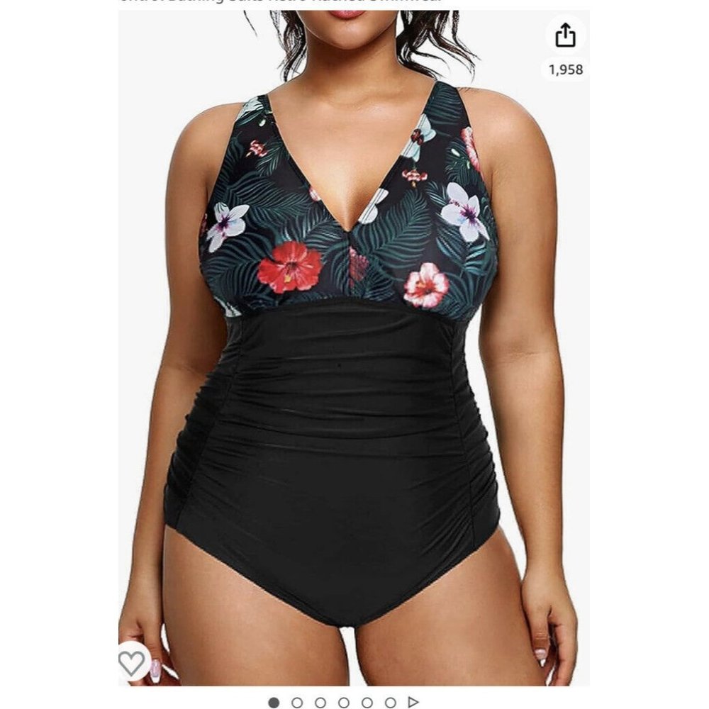 Aqua Eve Womens Floral Print One Piece Swim Suit Size 18w
